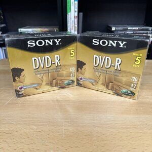 Lot of 2 Sony DVD-R 5 Pack 120 Min 4.7 GB Recordable Media Blank Disc New